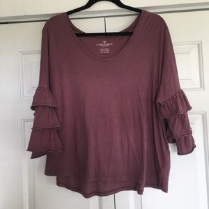 American eagle, ruffle sleeve mauve top